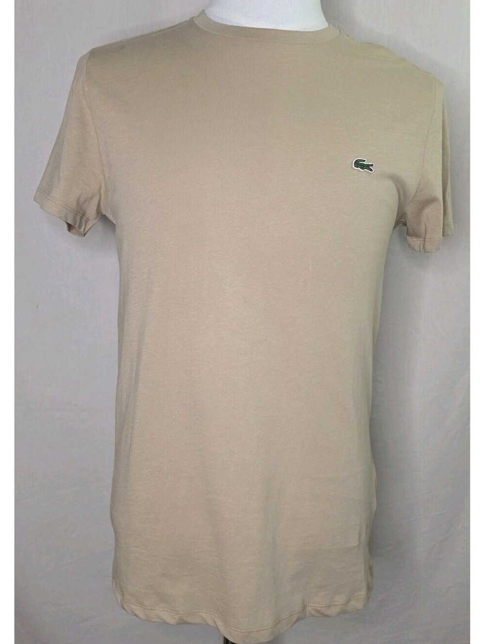 Lacoste Mens Crew Neck T-Shirt Size S Small Beige Tan Croc Logo Regular Fit NWOT
